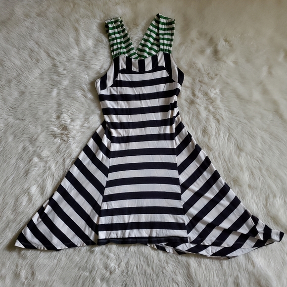 Anthropologie HWR Monogram Split Stripes Dress Navy and White Size XS - Picture 4 of 11